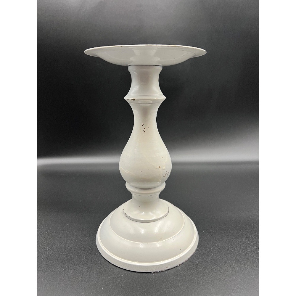 Shabby Chic Metal Candle Holder Distressed White Pillar Candle Decor